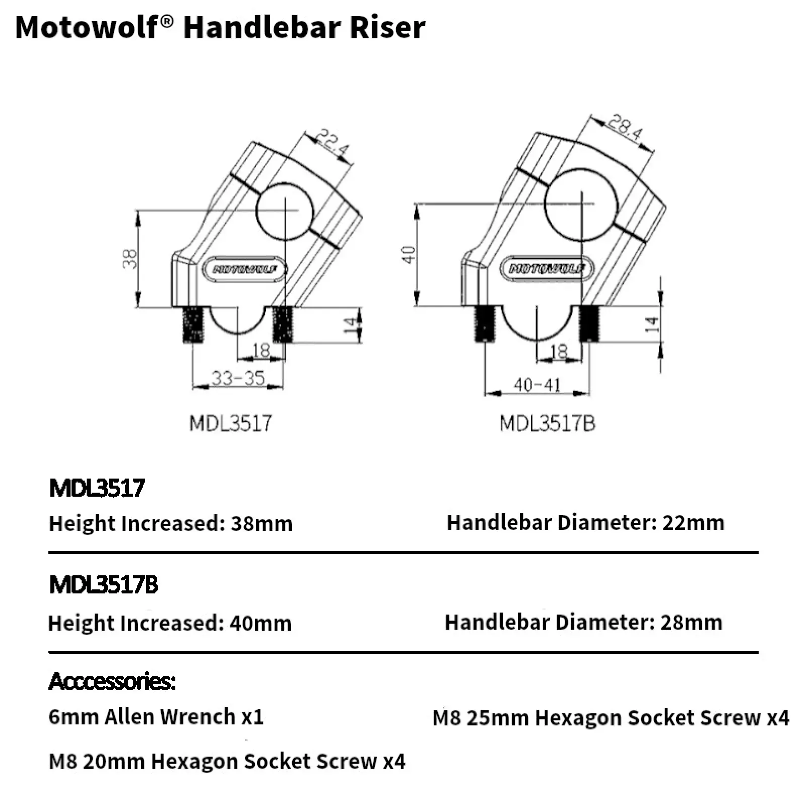 Handle Bar Risers Motowolf